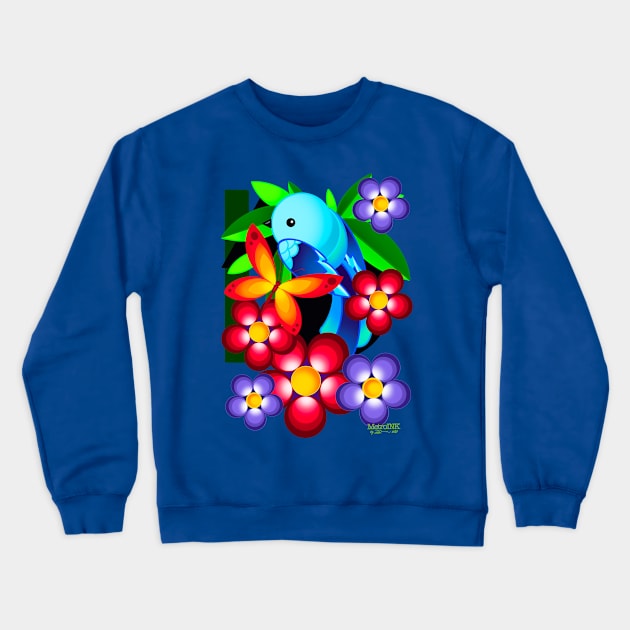 Little Blue Birdie Crewneck Sweatshirt by MetroInk